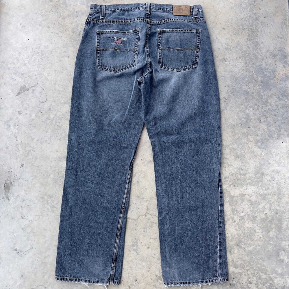 U.S. Polo Assn Jeans Mens 36x32 Blue Straight Leg Embroidered Logo Denim